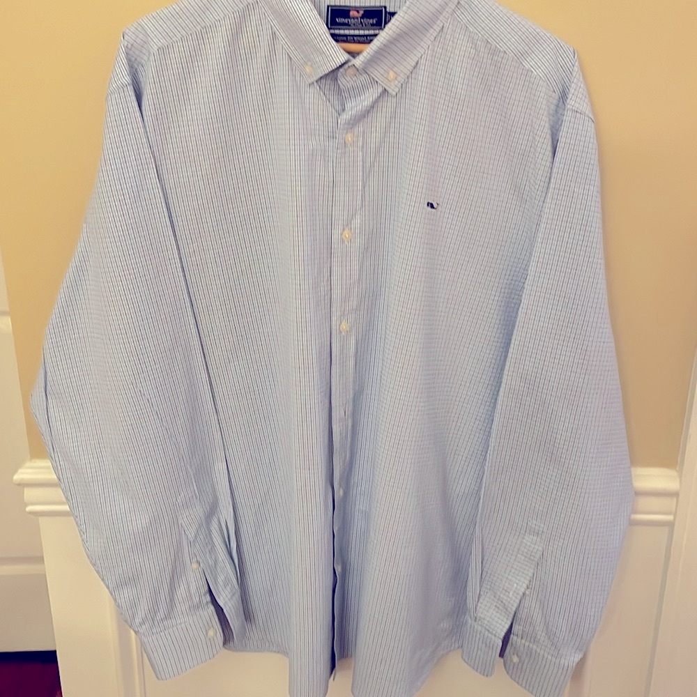 Men’s Vineyard Vines blue checkered classic whale button down shirt size XXL